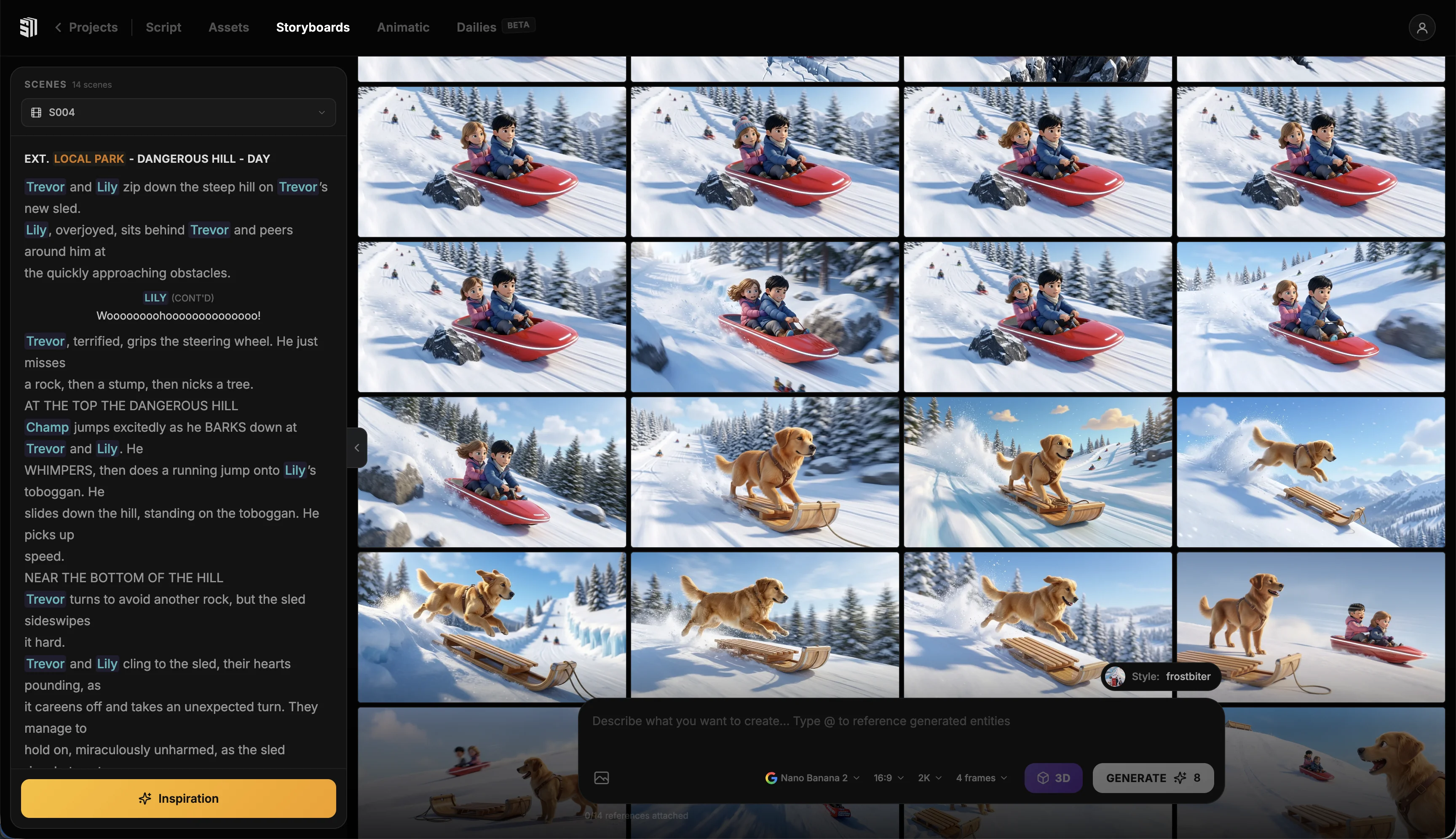 Generate shots & storyboards